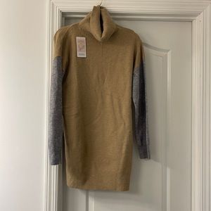 Tan and Grey Cowl Neck Sweater Dress